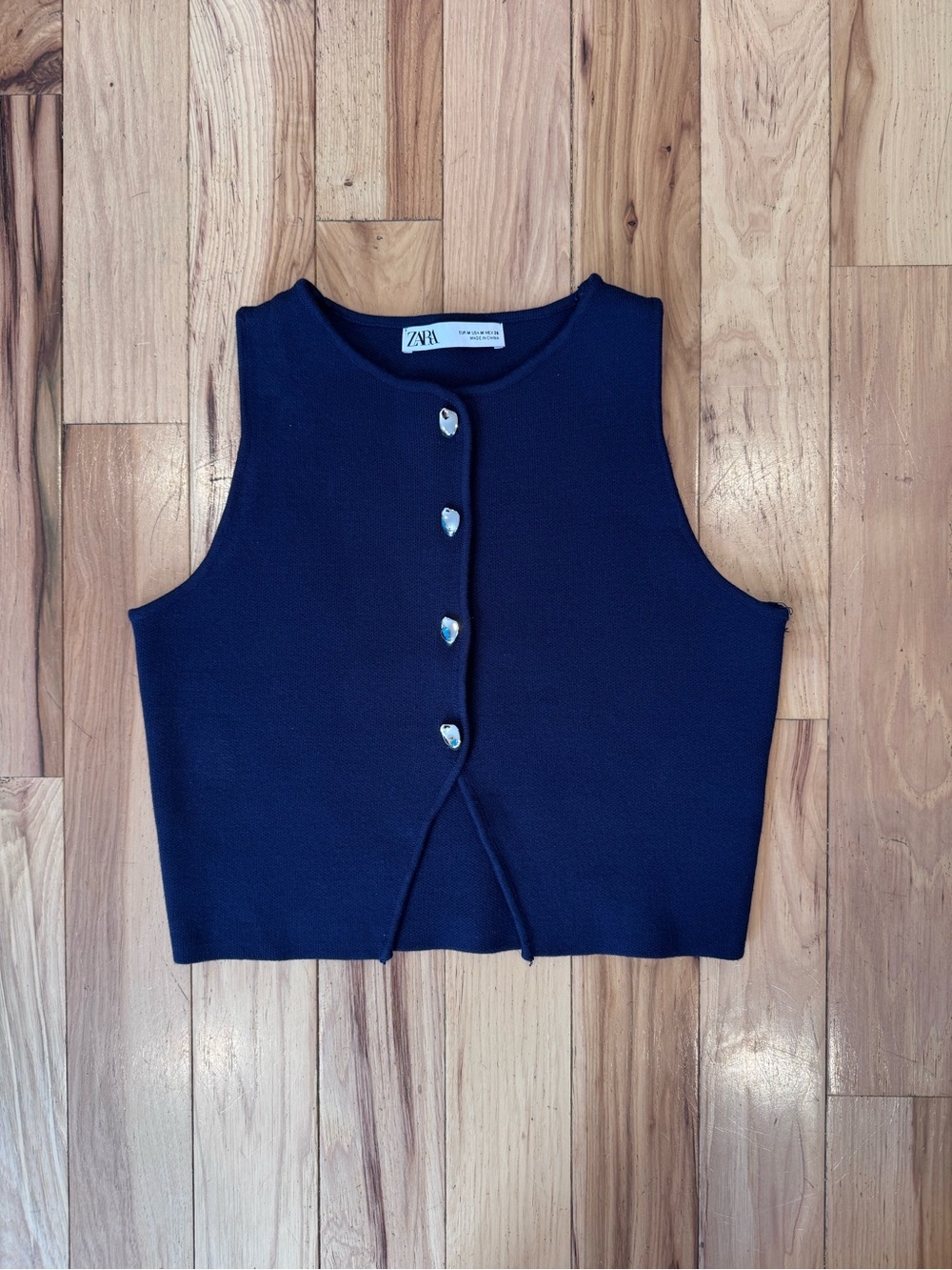 Zara Dark Blue Cropped Knit Sweater Vest